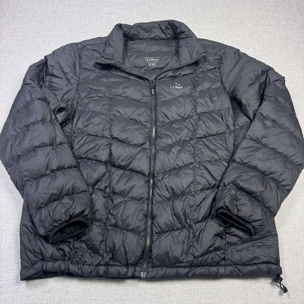 L.L. Bean Goose DownTek Puffer Jacket Mens XL Black Insulated Quilted Full Zip